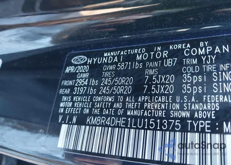 2020 Hyundai Palisade Sel from USA, damaged, VIN KM8R4DHE1LU151375